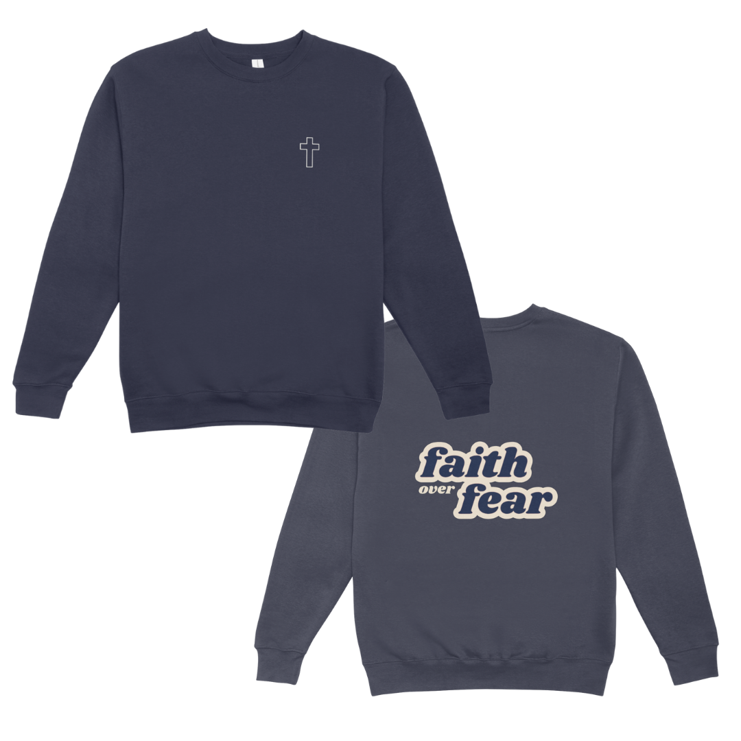 Keresztes, "Faith over fear" mintás pulóver (kétoldali mintával)