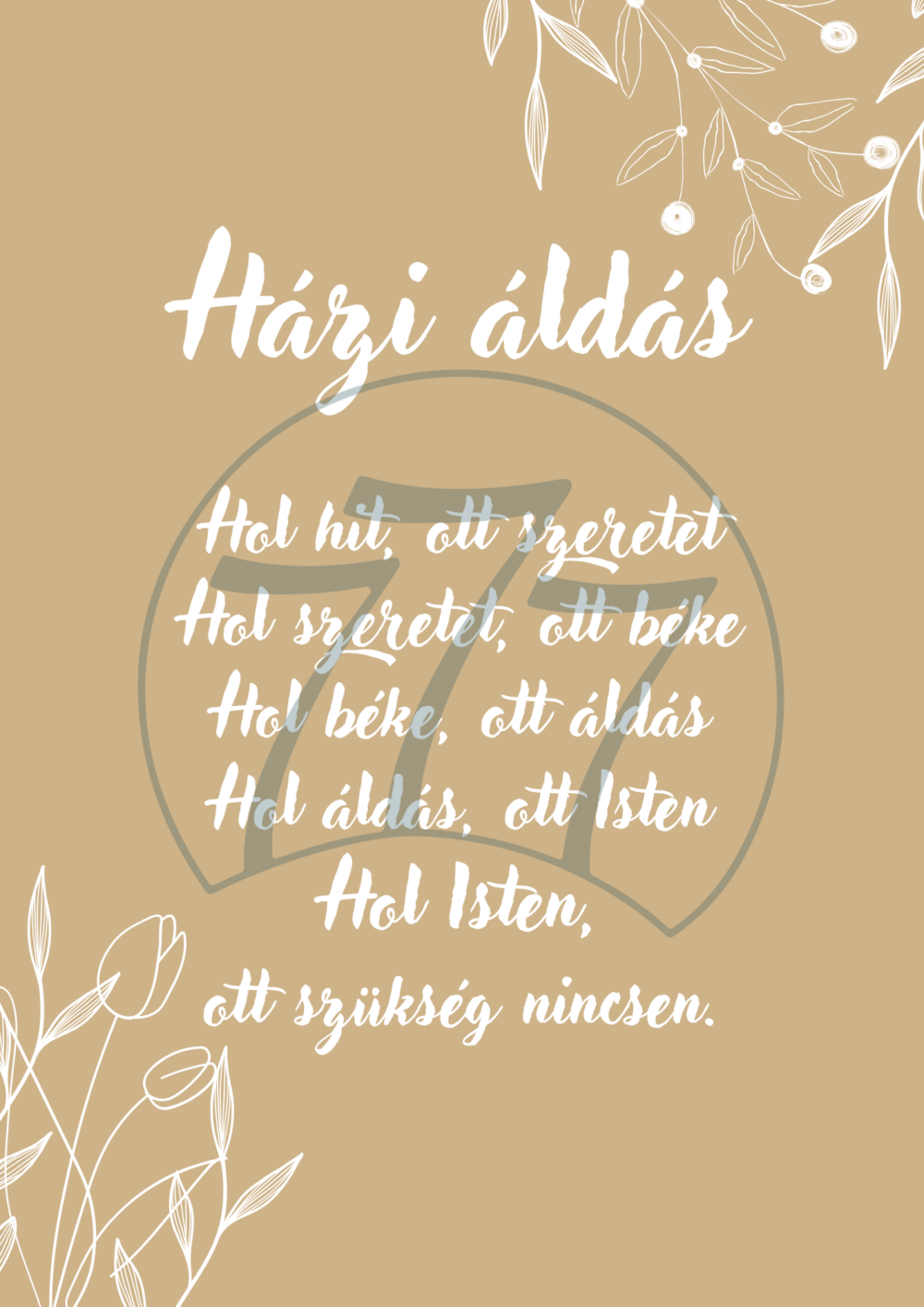 Házi áldás – modern, letisztult falikép fehér fa keretben (A4)