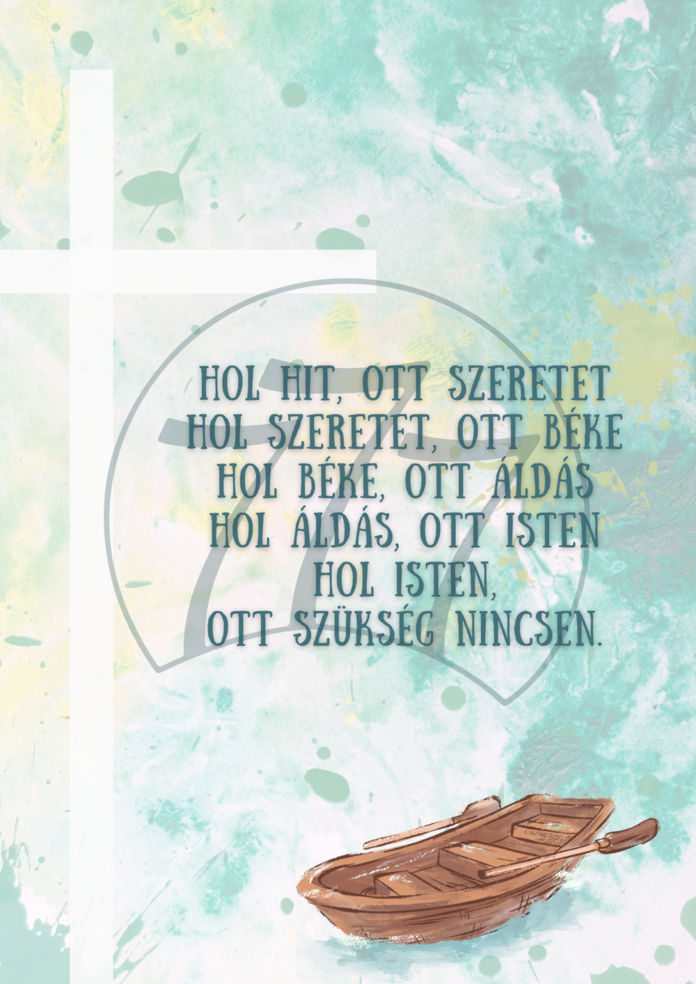 Házi áldás – szimbolikus motívumokkal díszített falikép fehér fa keretben (A4)