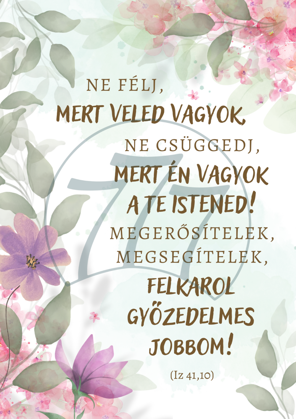 Igekép – „Ne félj, mert veled vagyok” falikép fehér fa keretben (A4)