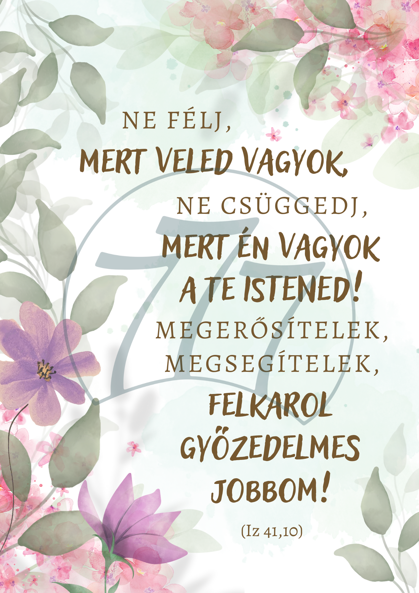 Igekép – „Ne félj, mert veled vagyok” falikép fehér fa keretben (A4)