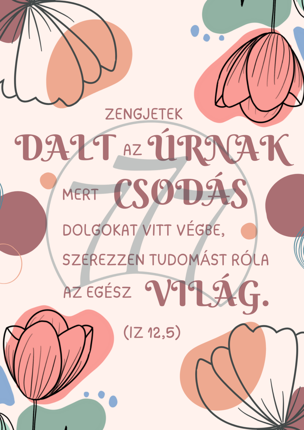 Igekép – „Zengjetek dalt az Úrnak” falikép fehér fa keretben (A4)