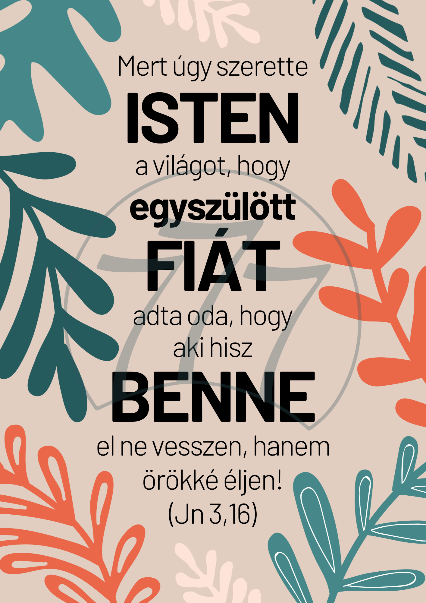 Igekép – „Mert úgy szerette Isten a világot” falikép fehér fa keretben (A4)