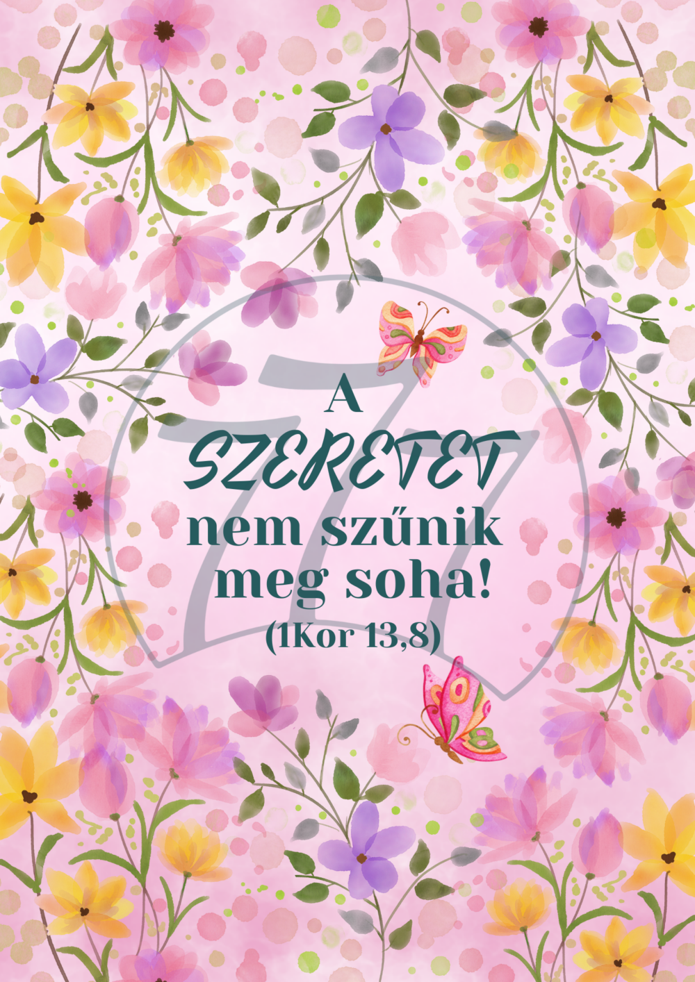 Igekép – „A szeretet nem szűnik meg soha” falikép fehér fa keretben (A4)