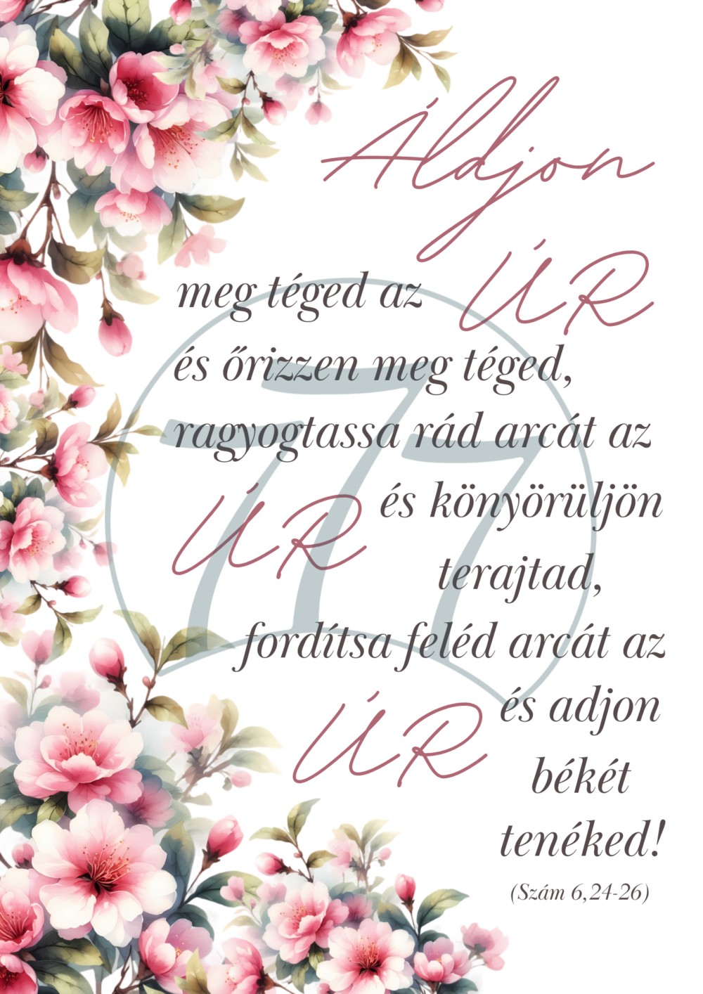 Igekép – „Áldjon meg téged az Úr” falikép fehér fa keretben (A4)