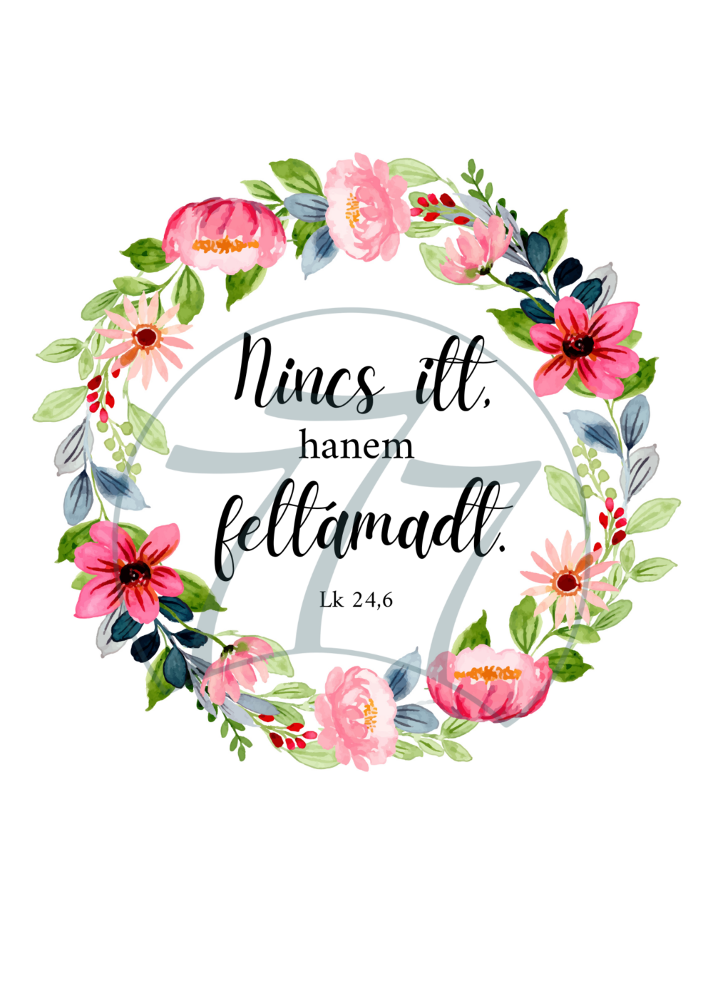 Igekép – „Nincs itt, hanem feltámadt” húsvéti falikép fehér fa keretben (A4)