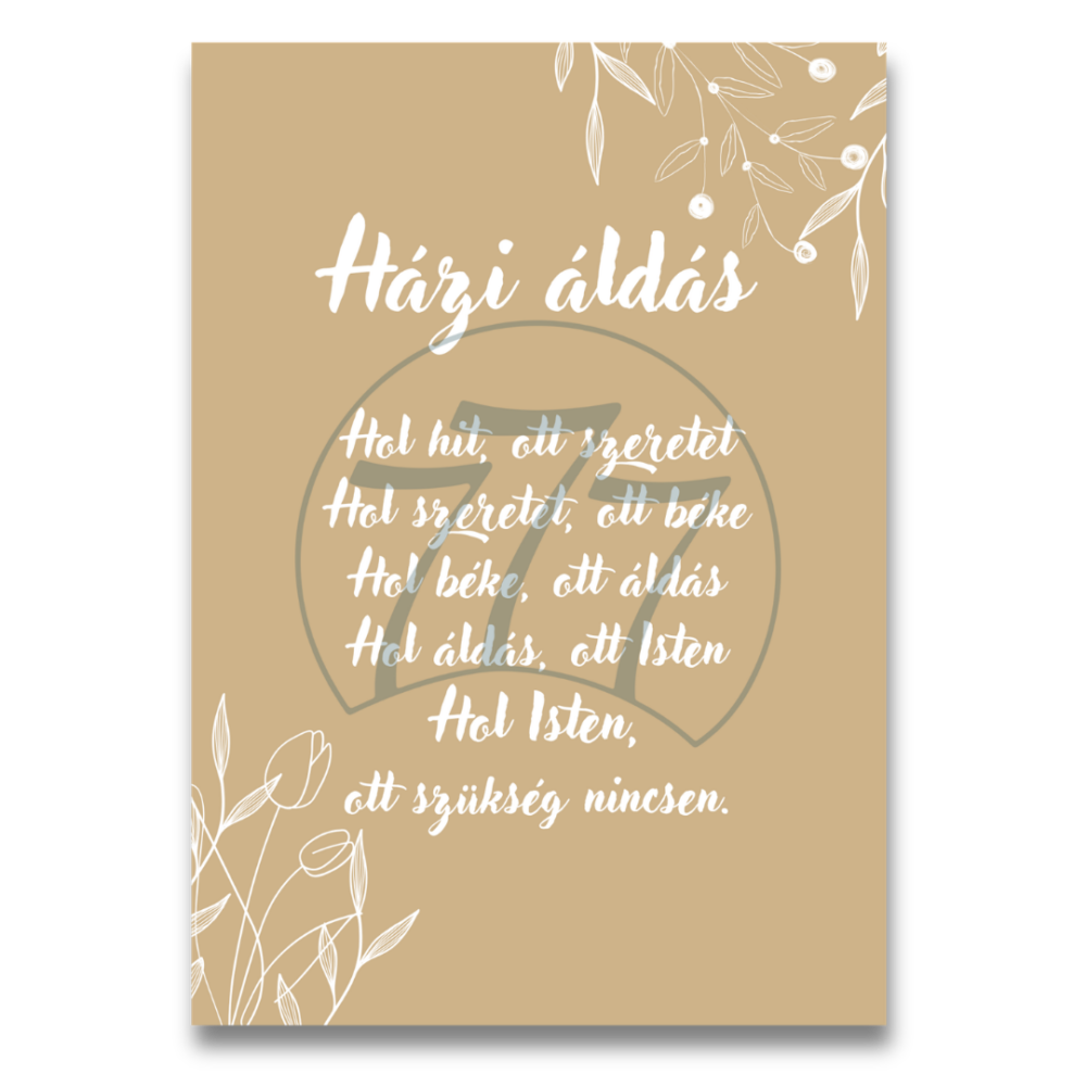 Házi áldás – modern, letisztult falikép fehér fa keretben (A4)