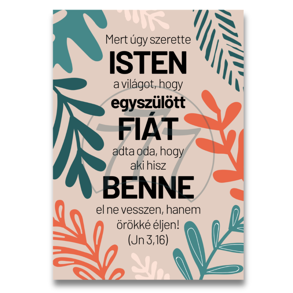 Igekép – „Mert úgy szerette Isten a világot” falikép fehér fa keretben (A4)