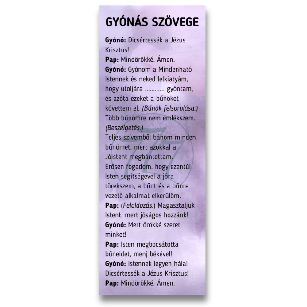 Könyvjelző – Gyónás szövege