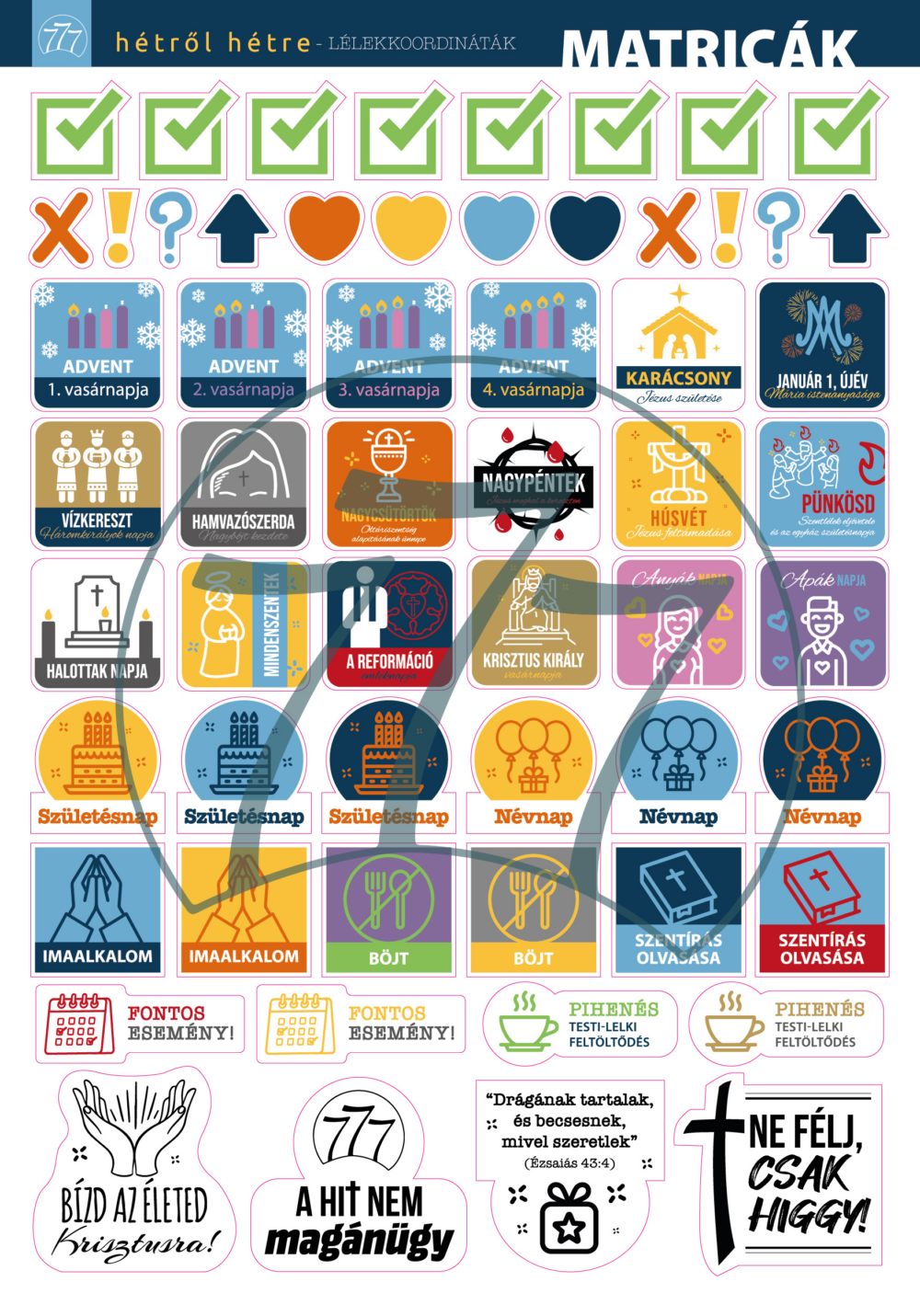 Tervező matrica – egyházi év és lelki alkalmak