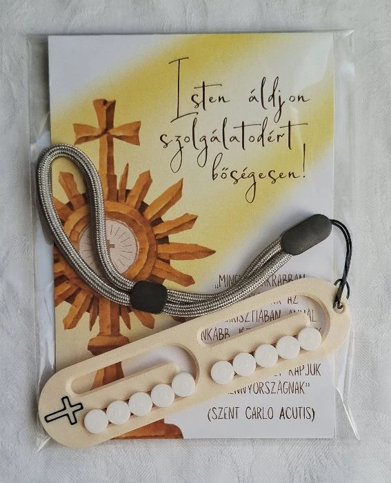 Ministráns ajándékcsomag – idézetes képeslap és 3D nyomtatott rózsafüzér
