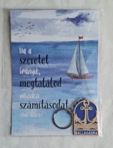 Ballagási ajándékcsomag – idézetes képeslap és 3D nyomtatott horgony kulcstartó