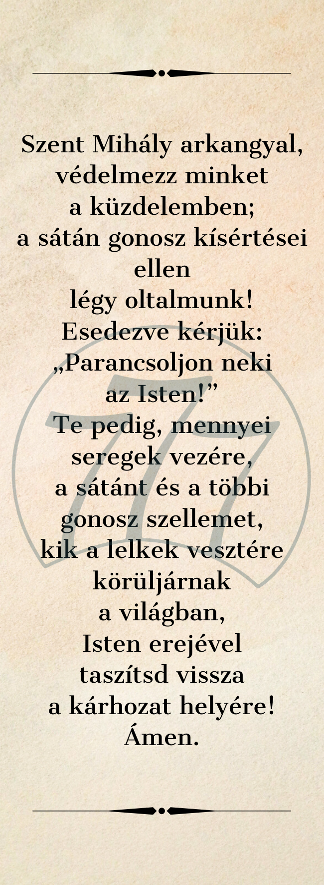 Könyvjelző – Szent Mihály arkangyalhoz szóló ima