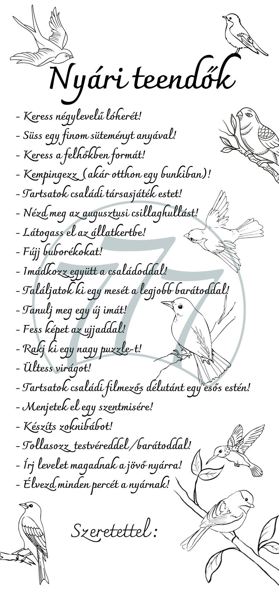Nyári teendők - Aktivitáslap