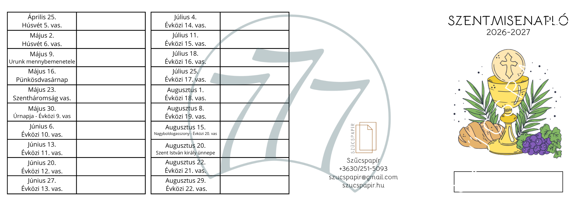 Misenapló 2026–2027 – Kenyér és bor - Image 2